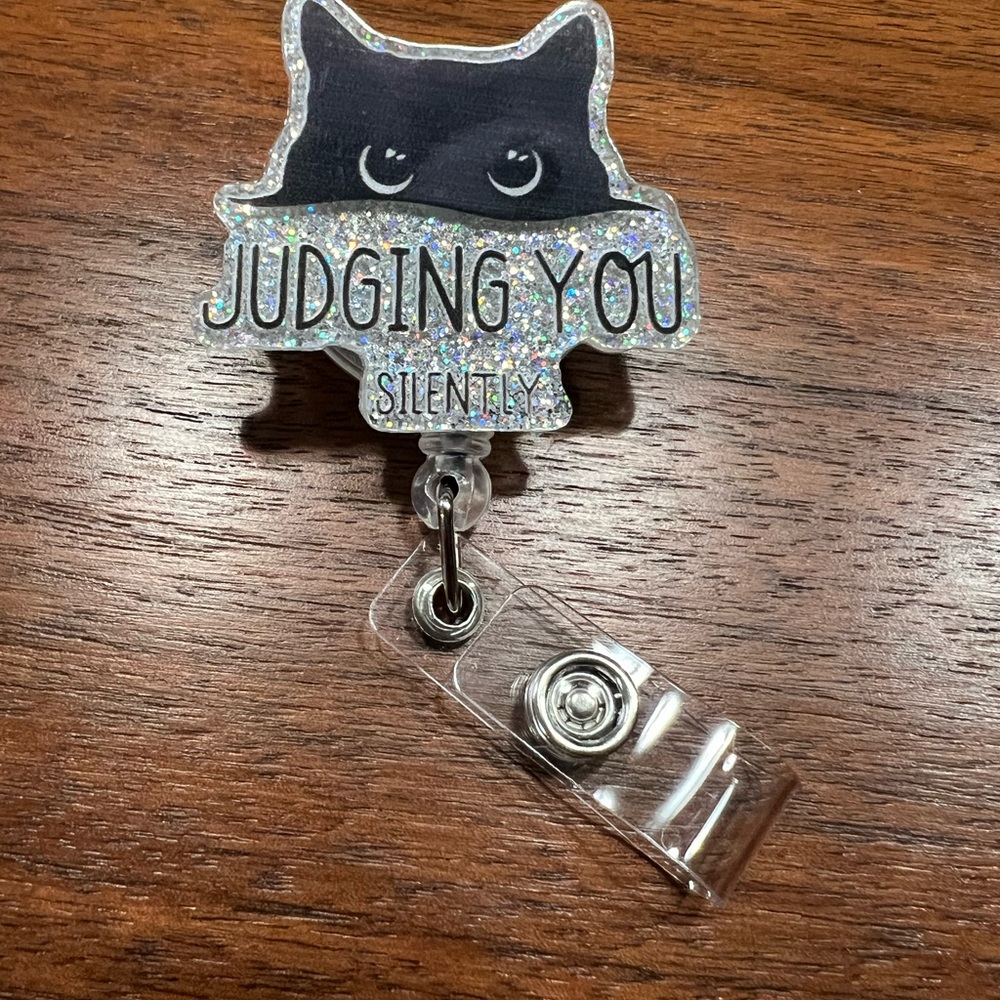 Funny Judging You Cat Badge Reel